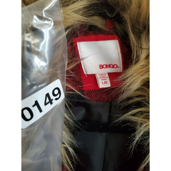 Bongo Jacket Women's Large Red and Black Flannel plaid fake fur coat jacket - Picture 8 of 8